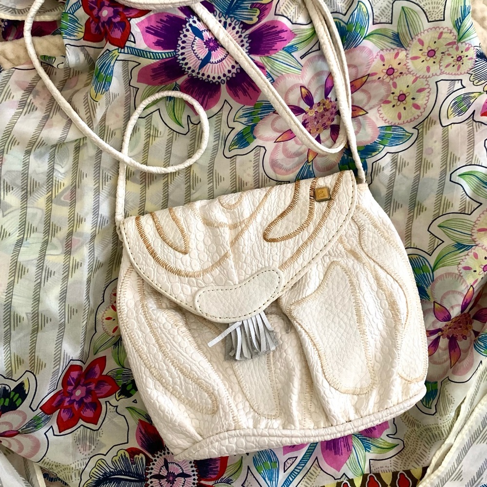 Vintage NAS Cream White Leather Crossbody Shoulder Purse Bag